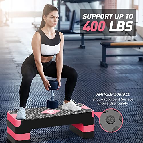 GYMMAGE Aerobic Exercise Step, Adjustable Height, | Aerobic Workout Step Platform for Exercise, 26.5" Step Deck with Adjustable Height, Women Home Gym Cardio Fitness - color: E