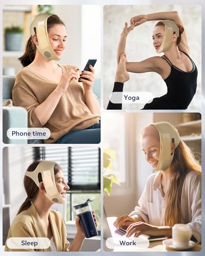Reusable V Line Silicone Face Strap, Soft Silicone Chin Strap for Women 23-27 Inches yellow - color: Bronce