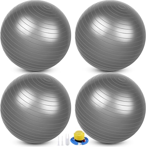 Leyndo 4 Pcs 26 Inch Yoga Exercise Ball Pilates Pregnancy Birthing Fitness Ball with Quick Pump Anti Burst for Improved Posture, Balance, Yoga, Pilates, Training - color: Gray