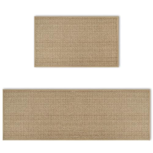 Artoid Mode Washable Non Slip Kitchen Rugs and Mats Set of 2, Rubber Backing Absorbent Kitchen Mats for Floor Front of Sink - 17x29 and 17x47 Inch - color: Linen, size: 17" x 29" /17" x 47"
