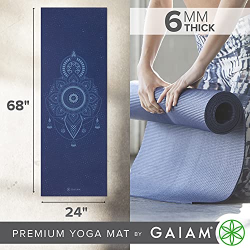Gaiam Premium Yoga Mat, 6mm Thick Print Mat | Premium 6mm thick cushioning for joint support. Non-slip print design for yoga, Pilates & floor workouts. - color: Celestial Blue