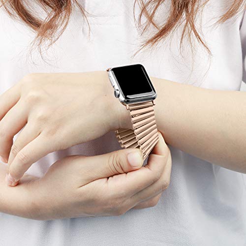 Stainless Steel Stretchable Band Compatible with Apple Watch Series 6/5/4/3/2/1 SE, 41mm/45mm/42mm/38mm/40mm/44mm, Expansion Clasp, Black, 38mm/40mm/42mm/44mm - color: Rose gold, size: 42MM/44MM/45MM S/M
