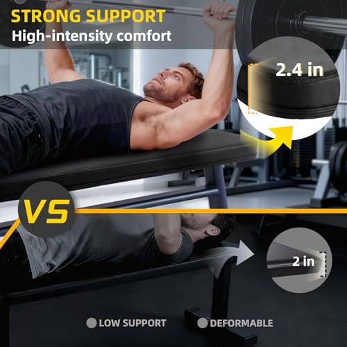 Flat Weight Bench, 2.4 Inch Thick Pad Workout Bench 660 LBS Bench Press Exercise Equipment for Home Gym Strength Weight Training - color: Black, size: 43 In Pro