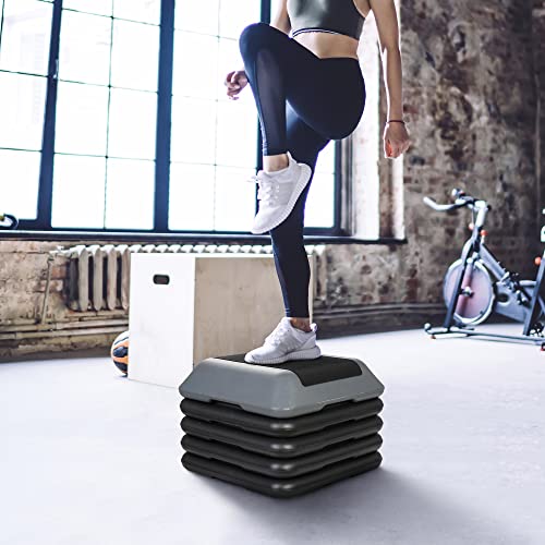 16"x16" Height Adjustable Step Aerobic Platform with 4 Risers, Exercise Workout Stepper for Home Training, Gym Fitness, 4''- 6'' - 8''-10''-12'' - color: Gray
