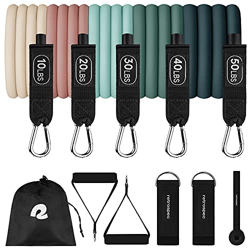 Retrospec Train Resistance Bands Set for Working Out - 5 Stackable Bands, Handles & Door Anchor - Portable Fitness Equipment for Physical Therapy & Yoga Includes Carry Bag - color: Smoothie, size: (Pack of 5)