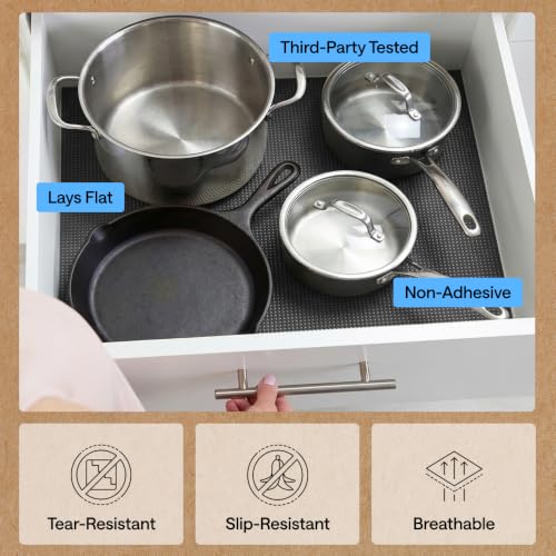 GORILLA GRIP powerGRIP Drawer Shelf and Cabinet Liner, Thick Strong Hold, Non-Adhesive Liners Protect Kitchen Cabinets and Cupboard, Bathroom Drawers, Easy Install, Breathable Mat, 12" x10', Charcoal - color: Charcoal, size: 12" X 10', style: 12" x 10'