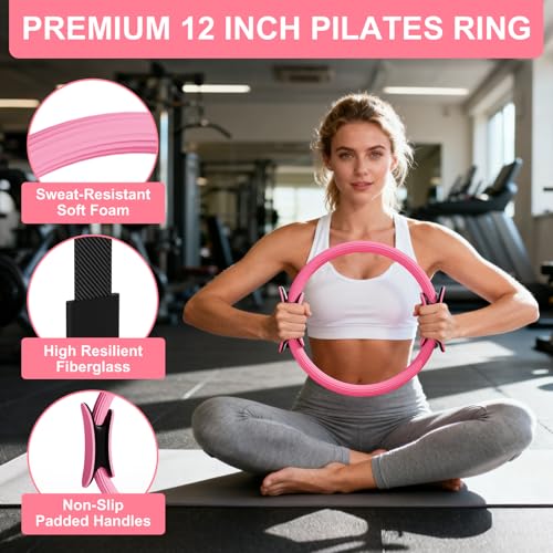 Pilates Equipment Set for Home Workouts, 4-in-1 Pilates Ring, Resistance Bands, Mini Exercise Ball & Fitness Strap, Full-Body Toning Kit for Beginners to Advanced, Core Strength & Flexibility Training