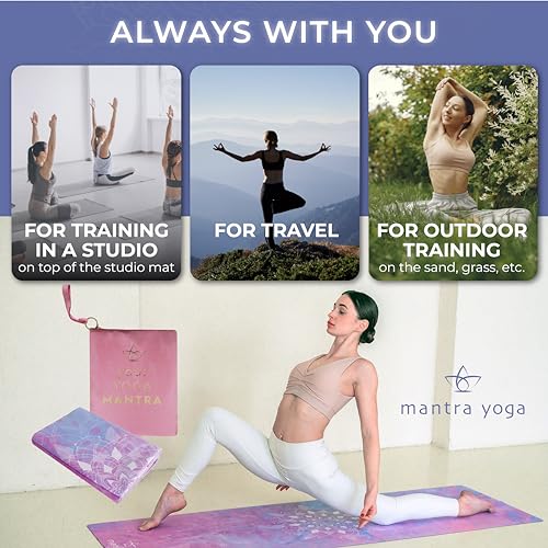 Mantra Yoga Travel PRO 1.5mm with Knee Pad - Foldable Fitness & Exercise Mat with Bag | Lightweight, Compact & Eco-Friendly | Non-Slip & Washable | For All Types of Yoga | 72" L x 24" W | 2.6 lbs - color: Mandala