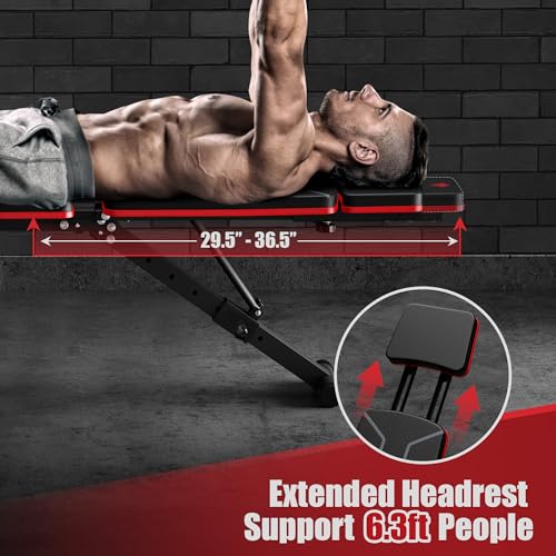 GIKPAL Adjustable Weight Bench - Workout Bench Press for Home Gym, Foldable Incline Decline Sit up Exercise Bench for Full Body Strength Training w/Leg Extension and Preacher Pad - color: Black 5-Gear 55LB Pair