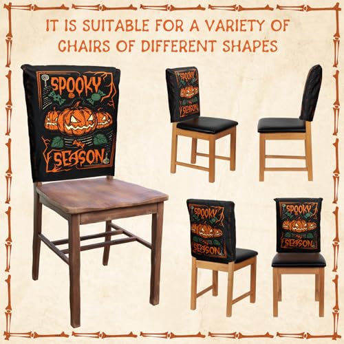 Moukeren 6 Pcs Halloween Chair Cover Set Gothic Halloween Decor Stretch Dining Chair Back Covers Witch Skeleton Pumpkin Black Cat Bat Seat Covers Farmhouse Dining Seat Protector for Home Kitchen Decor - style: Terrifying