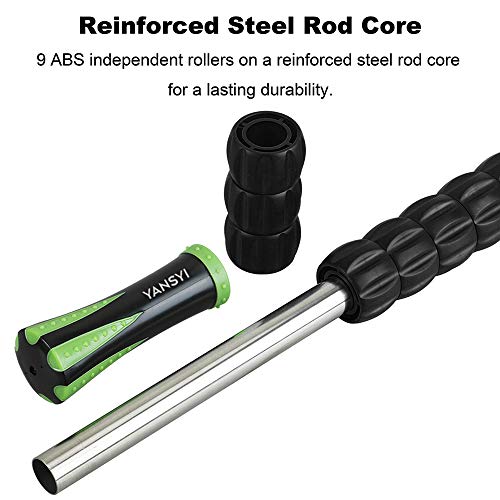 YANSYI Professional 9-Roller Deep Tissue Massage Stick - Portable Muscle Recovery Roller for Athletes, Relieves Post-Workout Soreness & Leg/Back Pain - Portable Physio Tool (Black) - color: Black