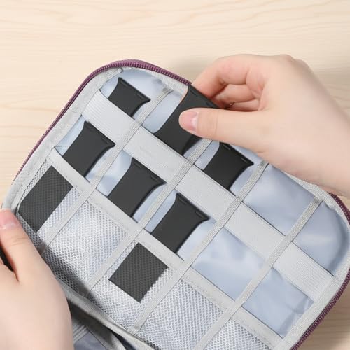 Watch Band Case, Travel Watch Band Organizer Carrying Case for Most Sizes of Watches Straps Portable Waterproof for Chargers, Power Library, Headphones, Purple