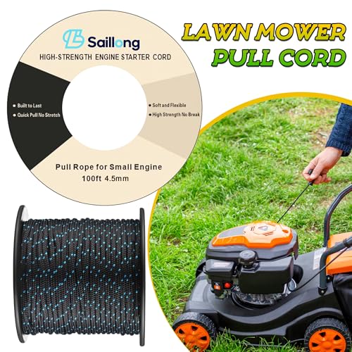 4.5mm 100' Starter Rope, Pull Cord Rope for Small Engine with 2 Starter Handle, Diameter High wear Resistant, Low Stretch, Replacement for Lawn Mower Chainsaw Trimmer Edger Brush Cutter Engine - color: Black & Blue, size: 4.5mm