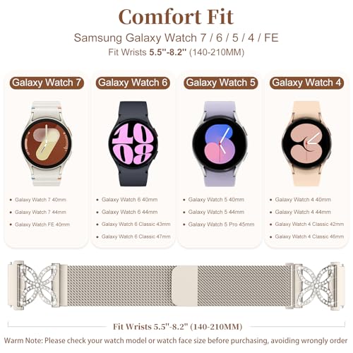 Getino Magnetic Metal Band Compatible with Galaxy Watch 7 Band 6 5 4 FE Active 2 40mm 44mm/Galaxy Watch 5 pro 45mm/Classic, 20mm Floral Dressy Strap for Samsung Watch Bands Women Milanese Mesh Loop - color: Bling Starlight