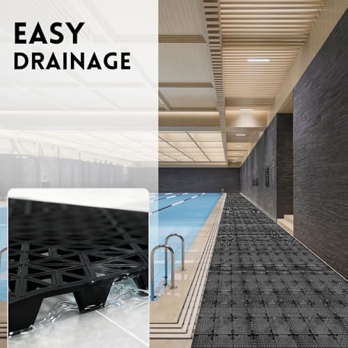 RITOLLO Modular Interlocking Cushion Drainage Floor Tiles, 9-Pack 11.8"x11.8" PVC Raised Non-Slip Interlocking Mats with Drain Holes for Deck, Pool, Garage, Shower, Patio, Bathroom, Sauna, Yard - color: Black, size: 9-Pack