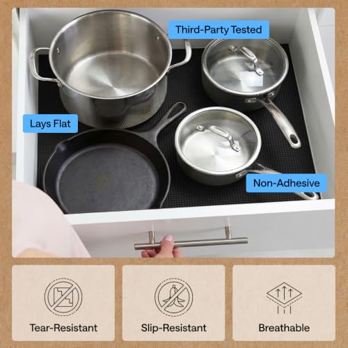 GORILLA GRIP powerGRIP Drawer Shelf and Cabinet Liner, Thick Strong Hold, Non-Adhesive Liners Protect Kitchen Cabinets and Cupboard, Bathroom Drawers, Easy Install, Breathable Mat, 12" x10', Black - color: Black, size: 12" X 10', style: 12" x 10'