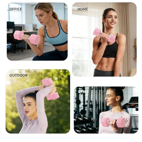 Adjustable Dumbbell Set of 2 Total 20 Lbs 4-in-1 Each 4lb 6lb 8lb 10lb 1s-Adjust Dual-Stable Free Weights for Women Men Home Gym Outdoor Workouts - color: Pink [20LBS Total]