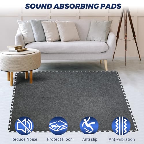 Focusound 20Pcs Sound Absorbing Interlocking Drum Rug, 11.8 x 11.8 x 0.4 inches High Density Soundproof Floor Mats, Non-Slip Anti Vibration Piano Carpet Drum Mat for Music Studio, Grey - color: Gray