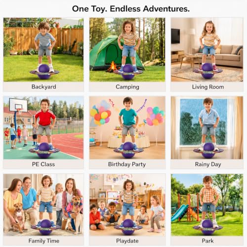 Pogo Ball for Kids & Adults Up to 200 lbs, Balance Toy for Indoor Outdoor | Balance Coordination Bounce Board Pop Ball Cool Fun Challenge Indoor Outdoor Toys Pogo Jumper Birthday Gifts for Boys Girls - color: purple