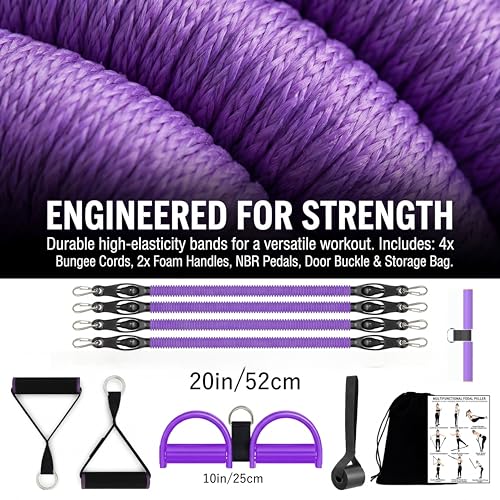 Foot Pedal Resistance Band, 4-Tube Pedal Puller with Handles | Upgraded, Adjustable, Multifunction Home Gym Equipment, Full Body Workout, Yoga, Pilates