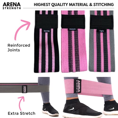 Arena Strength Fabric Booty Bands - Fabric Exercise Bands for Legs and Butt | Fabric Resistance Bands | Hip Resistance Bands with Workout Guide and Carry Case