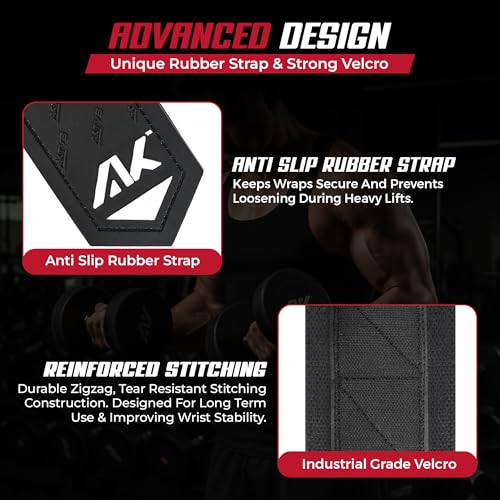 AKTV8 Wrist Wraps for Weightlifting, 18"&24" Heavy Duty Stiff Wrist Support | 3inch Wide Firm Elastic, Reinforced Thumb Loop, Built for Heavy Bench Press, Overhead Press, Powerlifting & Strength Training - color: Black, size: 24 Inches