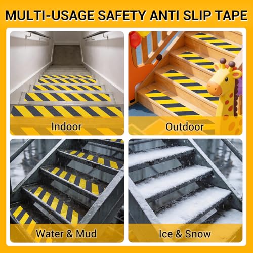 12-Pack 6”x30” Anti Slip Tape Caution Black/Yellow, Pre-Cut Stair Treads Non Slip Traction Tape for Outdoor/Indoor, Waterproof Non Skid Tape for Stair Step, Easy to Install - color: Black/Yellow, size: 6" x 30"