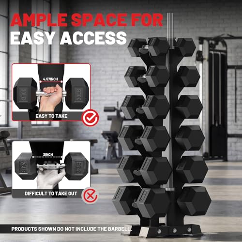 Hex Dumbbell Sets with Rack, 85-560lb Dumbbell Weight Set & Storage Rack | PAPABABE Dumbbell Set with Stand, Rubber Dumbbell Weight Set, Multiple Options Hand Weight for Strength Training - size: 1 X 6-Tier A-Frame with T Bar Row