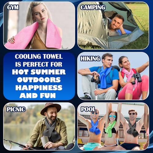 Peryiter 4 Pcs Cooling Towel PVA Cooling Neck Wraps Instant for Neck 34x4 in Long Lasting Reusable Breathable Chilly Towel for Yoga Sport Running Gym Workout Camping Fitness(Blue,Green,Red,Grey)