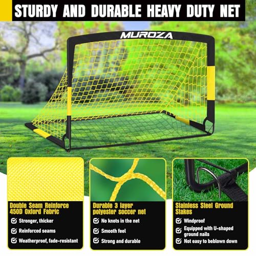 Soccer Goal, Kids Soccer Goals for Backyard Set, 2 Pack of Portable Pop Up Soccer Net with Soccer Ball, Cones, Complete Training Equipment for Youth, Toddler Outdoor Sports Games - color: Black Yellow, style: 4 ft x 3 ft