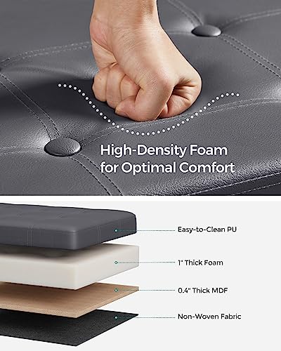 SONGMICS Mazie Collection - 30 Inches Folding Storage Ottoman Bench, Ottoman with Storage, Foot Rest Stool, Load 660 lb, for Living Room, Synthetic Leather, Dark Gray ULSF040G01 - color: Dark Gray, size: 15"D x 30"W x 15"H