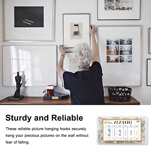 117Pcs Picture Hangers, 3 Size Picture Hooks Including 30/50/100lbs, Picture Hanging Kit, Professional Plaster Picture Hanging Kit for Wooden Wall or Drywall(50 Hangers+ 67 Nails) - size: Silver30- 100lbs
