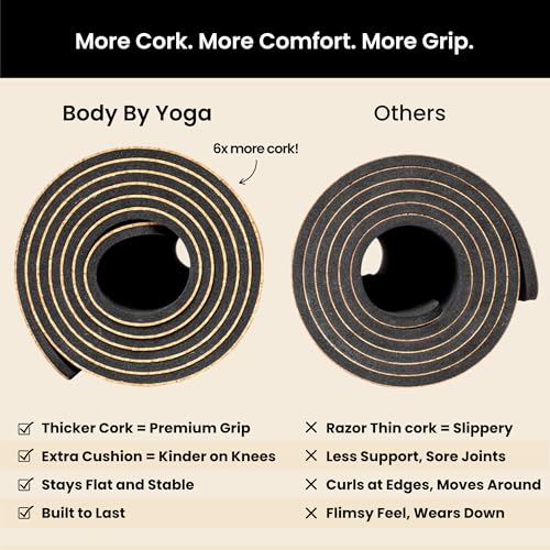 Luxury Cork Yoga Mat - Non Slip, Extra Thick Grip. Thicker, Longer, and Wider for More Comfort and Support. Tough Enough For Hot Yoga. Natural, Non Toxic, and Eco Friendly. Optional Alignment Lines. - color: Dreamer, size: Extra Thick 80" x 26" x 0.26"