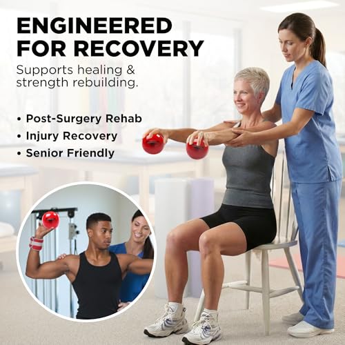THERABAND Soft Weight 3.3 Lb, 4.5" Ball-Shaped Isotonic Exercise Balls for Physical Therapy, Weighted Ball Set for Pilates, Shoulder Strength & Rehab, Color-Coded, Portable & Easy to Grip - color: Red