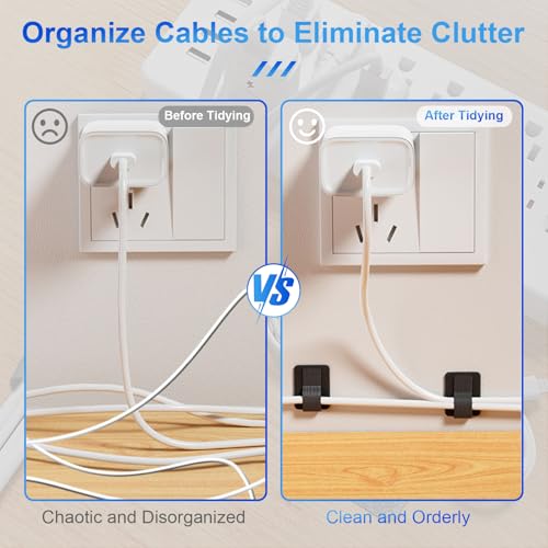 80 PCS Hook and Loop Cable Ties, Self Adhesive Cable Management Straps, Reusable Cord and Wire Organizer Clips for Under Desk, Computer, TV, Gaming Setup, Home Office and Kitchen, Black and White - color: 40 Black + 40 White