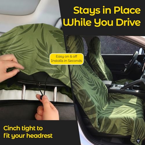 Car Seat Towel Cover - Sweat Absorbing Microfiber Towel for Car Seat After Gym, Workout & Beach - Washable Seat Protector, Universal Fit for Cars, Trucks, SUVs - Olive Palm - color: Olive Green Palm