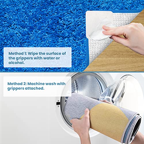 Lancord Rug Pad Grippers (New Tech), 12PCS Large Double Sided Adhesive Rug Tape, Reusable Washable Non Slip Rug Pads for Hardwood Floors & Tiles, Anti Slip Rug Grips for Area Rugs to Keep Rug in Place