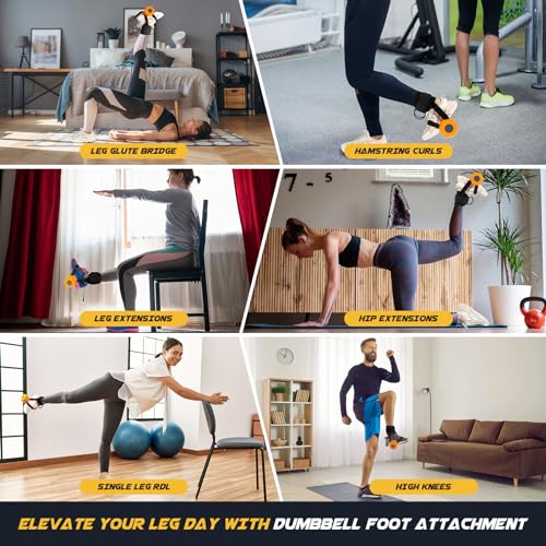 nooncrazy Ankle Straps for Dumbbell and Cable Machine, Dumbbell Foot Attachment with Longer Stronger Nylon Strap, Tibialis Trainer, Leg Extensions, Hamstring Curls for Women and Men - color: Black 1PC