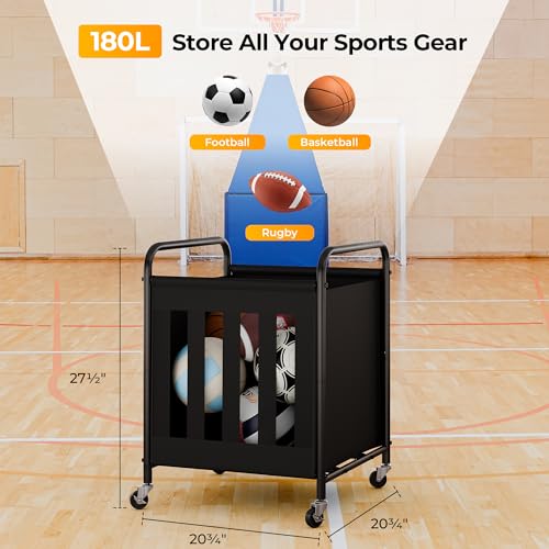 StorageWorks Ball Storage with Wheels, Ball Cart for Garage, Garage Sports Equipment Organizer, Balls Organizer for Basketball, Football, Volleyball - style: Ball Storage(180L)