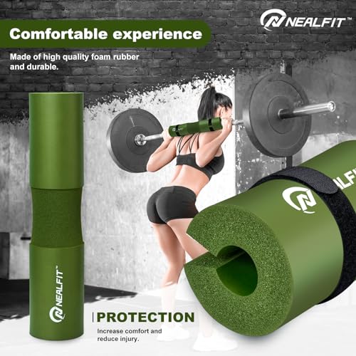 NEALFIT Barbell Pad Squat Pad for Squats—Squat Bar Pad—Great for Weightlifting,Lunges and Hip Thrusts—Foam Sponge Pad—Fit Standard and Olympic Bars Perfectly - color: Army Green