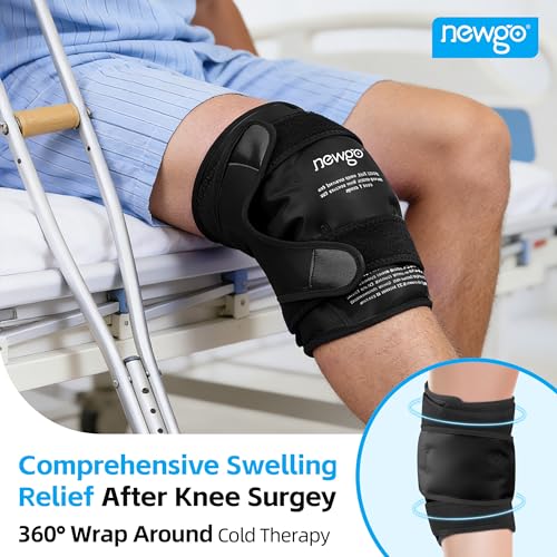 NEWGO Ice Pack for Knee Injuries Reusable, Knee Ice Pack Wrap Around Entire Knees for Replacement Surgery Recovery, Gel Cold Pack Wrap for Meniscus Tear, ACL, Swelling Pain Relief - Black | Y-shaped Strap Stays Put, Reusable for Knee Replacement, ACL, Art