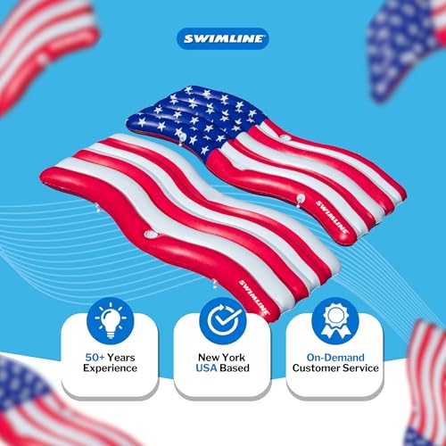 SWIMLINE Inflatable Swimming Pool Float Lounger Raft Mattress, Fun Mat, American Flag Connector Set