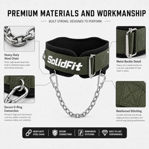 2-in-1 Weight Lifting Belt and Dip Belt for Weightlifting, Squats,Powerlifting and Dips, 37.4-Inch Heavy-Duty Steel Chain, Comfortable Neoprene Padded Gym Belt for Men - color: Green, size: Large