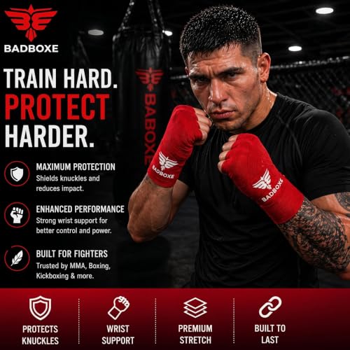 TWISTER FIGHT WEAR Boxing Hand Wraps 180" (4.5 Meter) – Premium Cotton-Polyester Blend with Thumb Loop and Hook & Loop Closure for Boxing, MMA, Muay Thai & Kickboxing - color: Red (2 Pair)