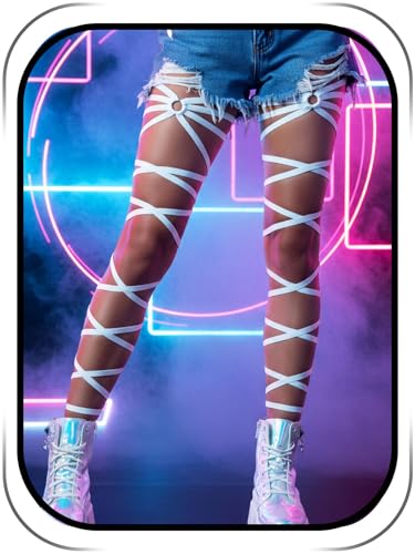 Black Leg Wraps Rave Elastic Garter with O Ring Outfits Festivals Exotic Costume for Women - color: White