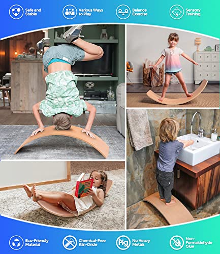 35" Balance Board Kids | Montessori Wobble Board for Toddlers Ages 3-5, Natural Wood Open-Ended Waldorf Sensory Toy for Indoor & Outdoor Play, Core Balance Trainer, Birthday & Christmas Gift 2026 - color: Original Wood Without Felt
