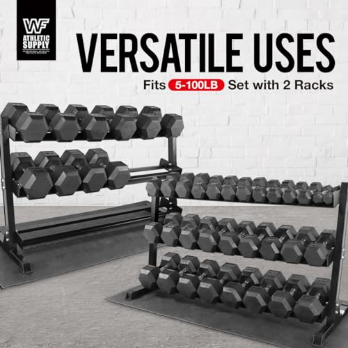 WF Athletic Supply Heavy-Duty Dumbbell Rack Stand, Weight Rack for Home Gym, Weight Holder, Available Sizes for Storage 5-50LB or 5-75LB Dumbbell Pairs, Black/Red/Green/Blue, RACK ONLY - color: Red