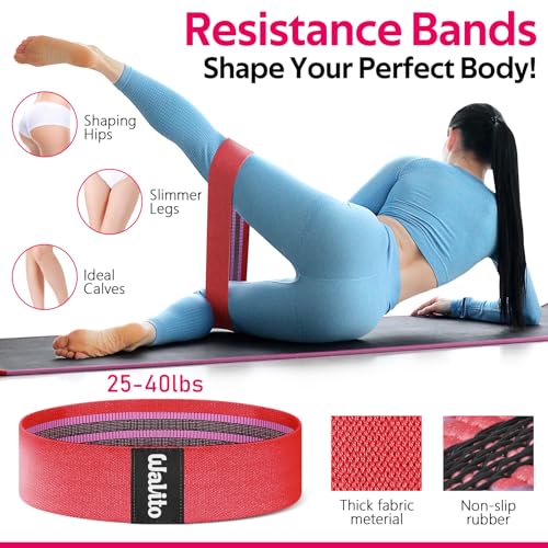 WALITO 8Pcs Barbell Pad Set for Hip Thrust - Squat Pad,Gym Accessories for Women with Bar Bad,Bench Press, with Gym Ankle Straps,Resistance Bands for Working Out,Lifting Strap,Carry Bag - color: Red
