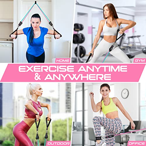 RENRANRING Resistance Bands for Working Out, 150LBS Exercise Bands, Workout Bands, Resistance Bands Set with Handles for Men Women, Legs Ankle Straps - color: Black, Gray, Blue, Medium pink, Pink, size: 51.0 inch (Pack of 2)