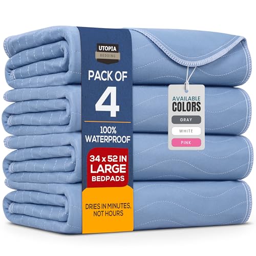 Utopia Bedding Washable Underpads 34" x 52" (Pack of 4), Waterproof Reusable Heavy Absorbency Incontinence Bed Pads for Adults, Kids, Elderly and Pets, Bedwetting Pads for Sofa and Couch (Blue) - color: Blue, size: 34x52 Inch (Pack of 4)